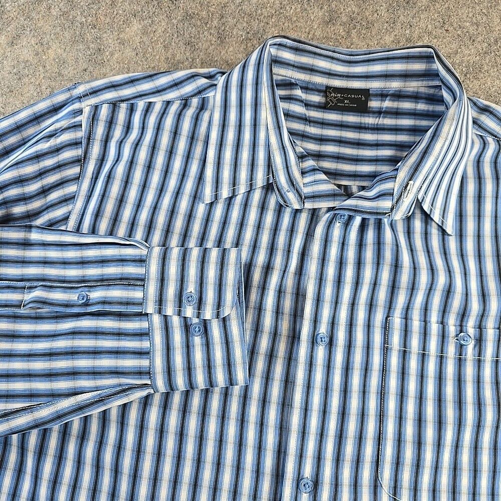 R&R Causual Men's Button Up Long Sleeve Shirt Size XL Blue Black White Stripes